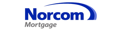Norcom Mortgage logo with a blue wave sweeping over the text